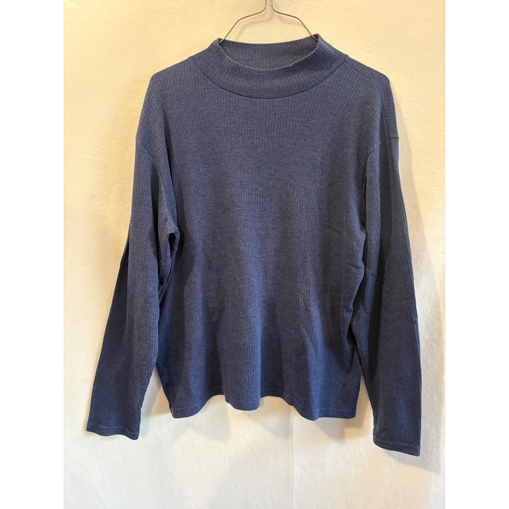 Bobbie Brooks Navy Blue Ribbed Mock Neck Long Sleeve Top Large 12/14 Cotton